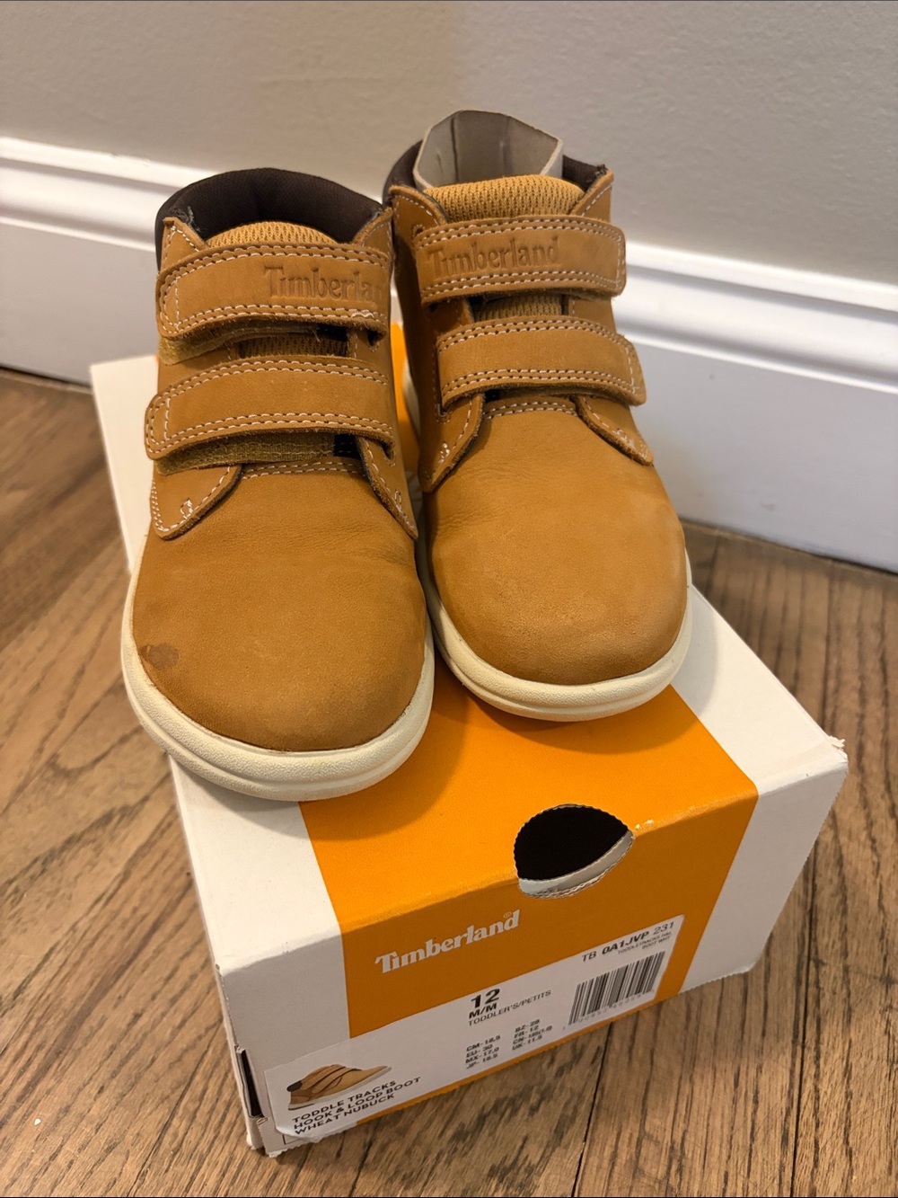 Timberland Kids Tan Brown Leather Hook-and-Loop Boots
